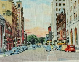 1930s Park Avenue Public Square Mansfield Ohio Linen Cars Signs Drugs Bank Hotel - £19.38 GBP