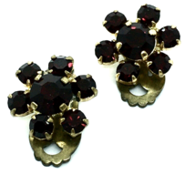 Dark Red Rhinestone Clip Earrings Vintage Jewelry Made Austria - £9.48 GBP