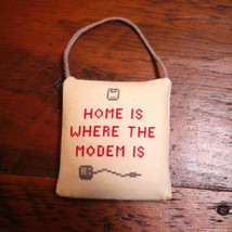 Home Is Where The Modem Is Sm Embroidered Pillow Desk Decoration Xmas Ornament - £19.97 GBP