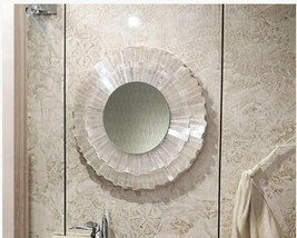 Round Selenite Stone Crystal Mirror Wall Decor Mirror Exclusive Bathroom Mirror - £218.90 GBP+