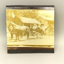 2 Sided, Horse Drawn Carriage Wagon &amp; Man Fishing Photograph Vintage Antique - $12.95