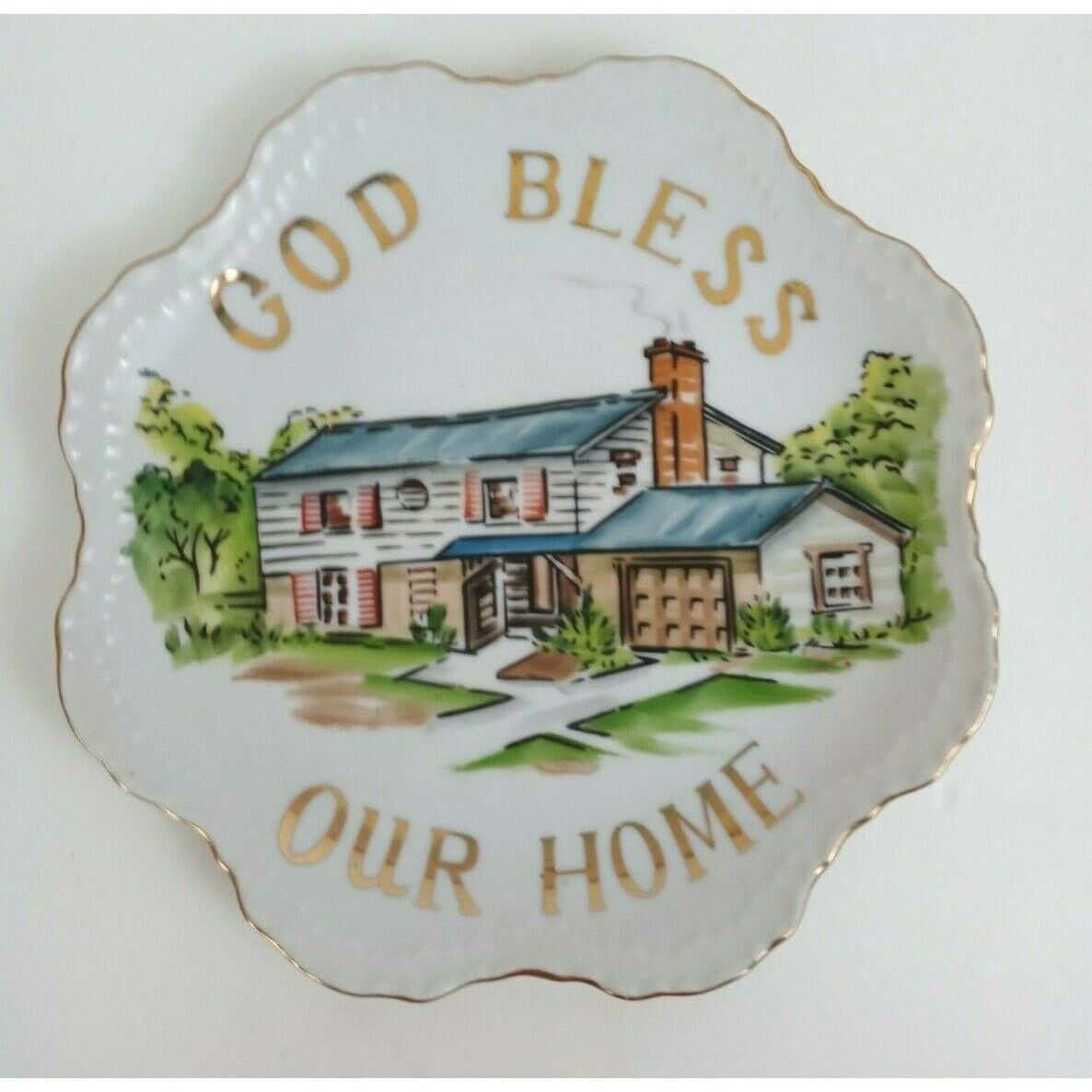 Primary image for Vtg Lefton China Hand Painted “God Bless Our Home“ Porcelain Hanging Plate Japan
