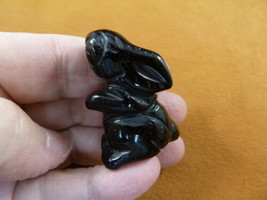 (Y-BUN-ST-579) little Black Onyx BUNNY RABBIT HARE gemstone carving FIGU... - $14.01