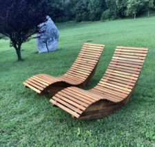 Outdoor Garden Patio Wooden Wood Rocking Sun Lounger Bed Chair Seat Chai... - $163.70