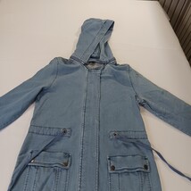 Yest Women's Front Button Blue Denim Removable Hoodie Coat Jacket Pockets Size 8 image 14