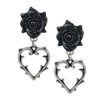 Alchemy Gothic E365 Wounded Love Earrings Black Rose Heart Thorn barbed romance - £25.48 GBP