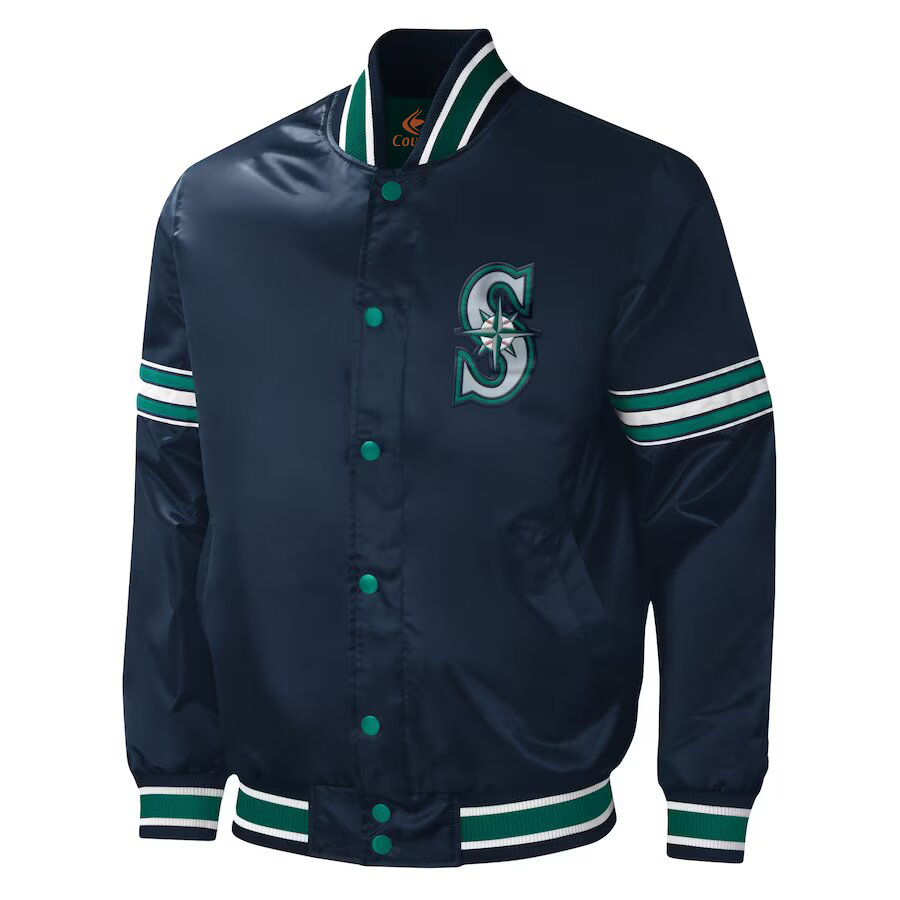 MLB Seattle Mariners Vintage Navy Blue Satin Letterman Varsity Baseball Jacket