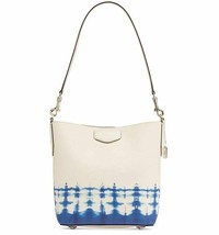 DKNY Women Ivory and Blue Sullivan Leather Tie Dyed Bucket Tote Bag Purse NEW - £84.72 GBP