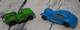 Vintage Tootsie-Toy 1939 Mercedes Toy Car Blue &amp; Green Army Jeep No Makers Mark - £6.24 GBP