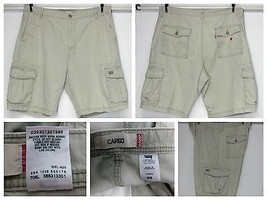 LEVI&#39;S WORKWEAR RED TAB 100% COTTON BEIGE CARGO SHORTS (W40) BUTTON FLAP... - $23.28