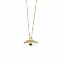 14K Yellow Gold Plated Signity Created Diamonds Honeybee Pendant Necklace 16&quot;+2&quot; - £100.68 GBP