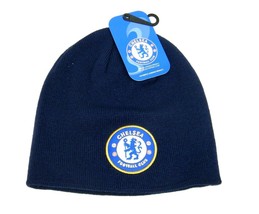 Official Chelsea FC Embroidered Logo Navy Blue Beanie Hat One Size For All - £8.51 GBP
