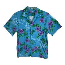 Rainbow Men Shirt Button Up Size Large Blue Hawaiian Button Up Short Sle... - £17.84 GBP