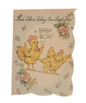 VTG 1940&#39;s Baby Boy Birth Announcement Greeting Card Chickens Used Rust Craft  - £4.68 GBP