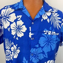 Hawaiian Aloha L Shirt Hibiscus Flowers Weld Pocket Blue Old Style Shirt - £36.07 GBP