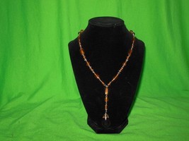 Handcrafted Beaded Y Shaped Necklace with Faceted Pendant - £7.84 GBP