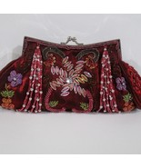 Women Maroon Beaded Clutch Purse Bead Handle Floral Cocktail Evening Bag - £22.62 GBP