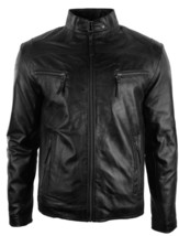 Black men&#39;s Slim Fit Biker Style Real Leather Jacket Casual Fitted - £117.31 GBP