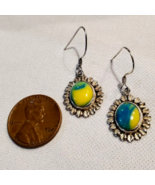 All Solid 925 Sterling Silver Yellow Blue Summer Stone Pierced Earrings ... - $16.82