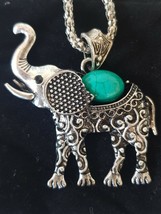 Silver Tone Elephant Pendant With Turquoise Stone - £10.19 GBP