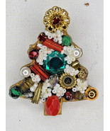 Vintage Handmade Wood, Beads And Rhinestone Christmas Tree Pin Costume J... - £8.56 GBP