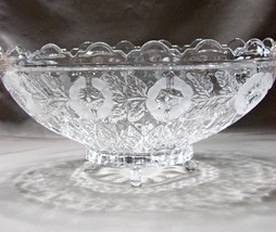  Kristal Zajecar Oblong Scalloped 11 inch Crystal Fruit Bowl Clear and Frosted  - £319.34 GBP