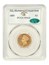 1885 $3 PCGS/CAC MS64 ex: D.L. Hansen - £20,459.12 GBP