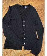 Hillard &amp; Hanson Women&#39;s Black Knit Cardigan size Small Full Button V-Neck - $10.30 CAD