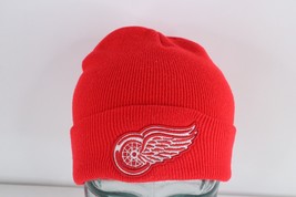 Vintage 90s Spell Out Detroit Red Wings Hockey Knit Winter Beanie Hat Cap Red - £27.65 GBP