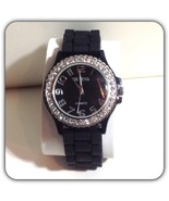 GENEVA WOMENS CRYSTAL ACCENTED WATCH  BLACK SILICONE 2013 - £27.45 GBP