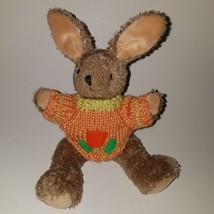 VTG Hugfun Brown Bunny Rabbit Plush Stuffed Toy Easter 1999 Orange Tulip... - $11.83