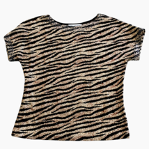 St John Evening Marie Gray Santana Knit Shirt Top Animal Print Black Gol... - $124.99