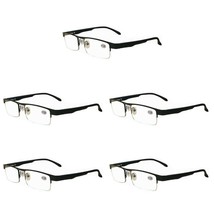 5 Pairs Mens Metal Black Frame Rectangular Reading Glasses Spring Hinge ... - £13.33 GBP