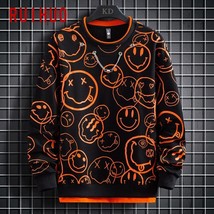 RUIHUO Print Casual Sweatshirts For Men Pullover Harajuku Tops Streetwear Vintag - £78.15 GBP