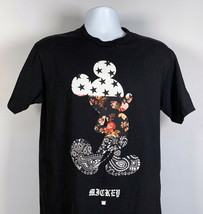 Disney Mickey Mouse Stars Paisley Floral Neff Logo T Shirt Mens Medium Black - £14.76 GBP