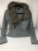 Y2K Glam: Vintage XOXO Faux Fur Trim Denim Jacket Size Medium READ - $59.40