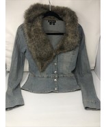 Y2K Glam: Vintage XOXO Faux Fur Trim Denim Jacket Size Medium READ - $81.24 CAD