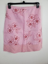 Eddie Bauer Skirt Womens 8 Pink Embroidered Knee Length Side Zip 100% Linen - £17.74 GBP