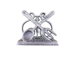 Rustic Silver Cast Iron Fork and Spoon Kitchen Napkin Holder 5&quot;&quot; - $353.82 MXN