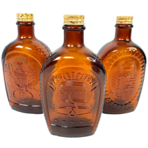 Log Cabin Syrup 3 Vtg Bicentennial Amber Glass Bottle Bundle 1976 Americana - £36.93 GBP