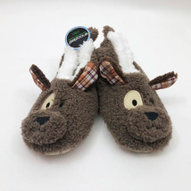 Snoozies Women&#39;s Brown Puppy with Plaid Ears Slippers Non Skid Soles Med7/8 - £10.16 GBP