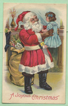 A Joyous Christmas Santa holding Doll  Postcard 1553 d - £15.97 GBP