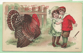 Thanksgiving Postcard Boy Dropping hatchet turkey glare - £7.82 GBP