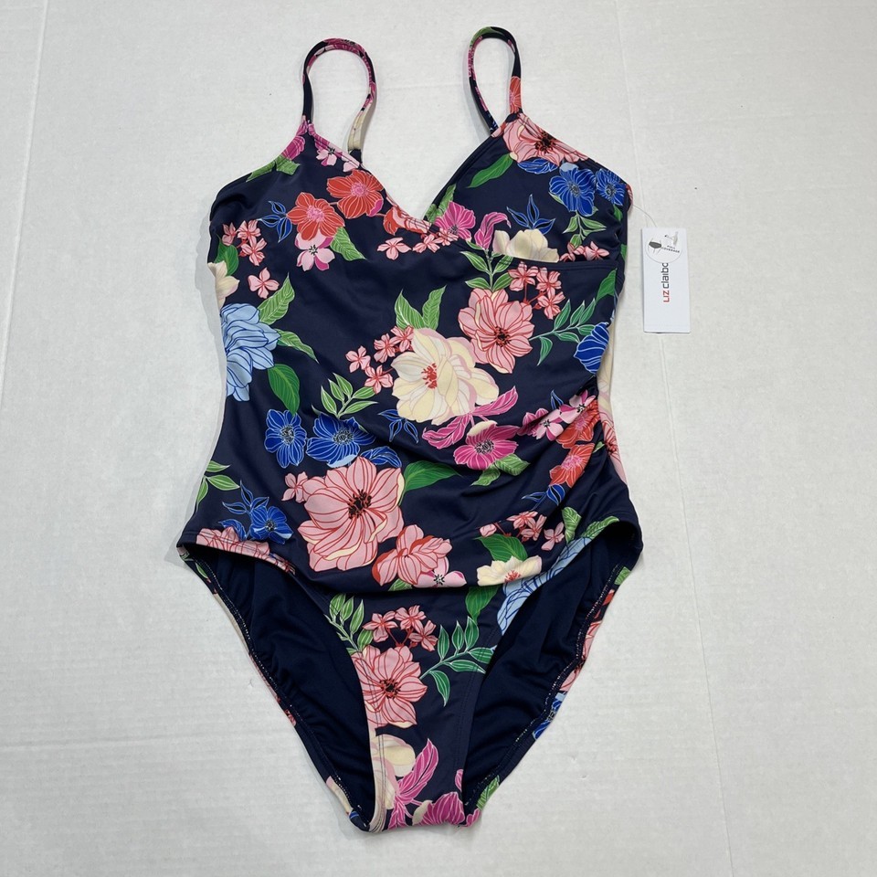 Liz Claiborne Swimsuit Womens 10 Blue Floral One Piece Underwire Tummy Control Item image 3
