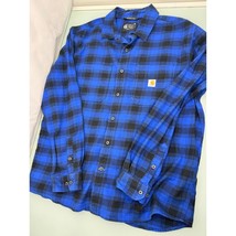 Carhartt Flannel Shirt Rugged Flex Blue Button Up Workwear Relaxed Fit XL - £19.68 GBP