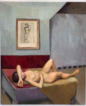DOROTHY GOLDMAN SIGNED WOMAN OIL PAINTING RECLINING FEMALE NUDE VINTAGE ... - $225.00