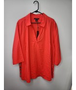Tahari 2X Tunic Top Linen V Neck Collar 3/4 Sleeve Lightweight Relax Fit... - €21,24 EUR