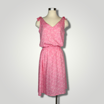 Vintage 1980s Pink Floral Sleeveless Dress Tie Floral M/L Handmade A1021 - £19.38 GBP