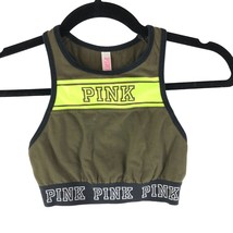 PINK Victorias Secret Crop Sports Bra Racerback Logo Olive Green XS AA-B - £9.92 GBP