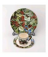 Le Houx Gien France Hollyberries &amp; Blue Ribbon Coffee Cup &amp; Saucer Desse... - $119.00
